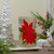 10" Hand-Painted Red Poinsettias and Gold Flameless Glass Christmas Candle Holder