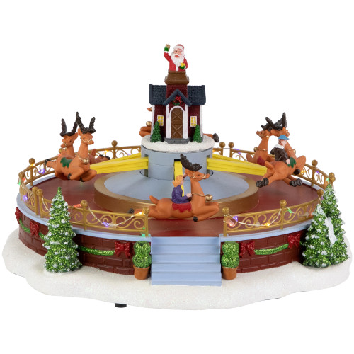 Animated and Musical Reindeer Ride LED Lighted Christmas Village Display - 12"