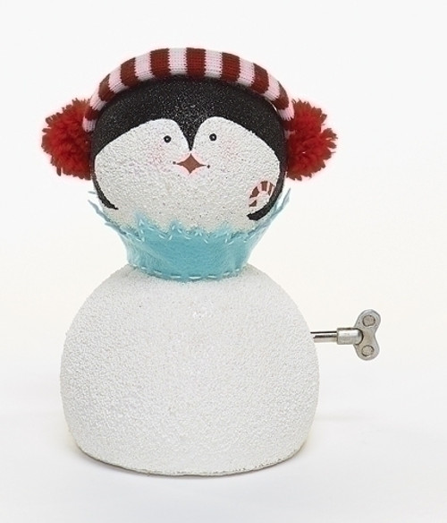 8.75" White and Blue Animated Musical Penguin Face Christmas Figurine